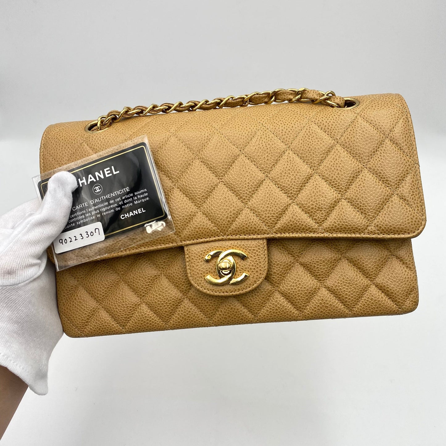 Chanel Vintage Classic Flap Medium Beige Caviar GHW #7 90223307