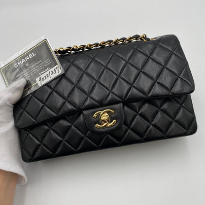 CHANEL VINTAGE CLASSIC FLAP MEDIUM CHAIN SHOULDER BAG BLACK LAMB SKIN 90221257