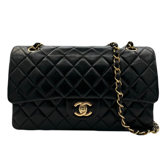 CHANEL VINTAGE CLASSIC FLAP MEDIUM CHAIN SHOULDER BAG BLACK LAMB SKIN 90221257