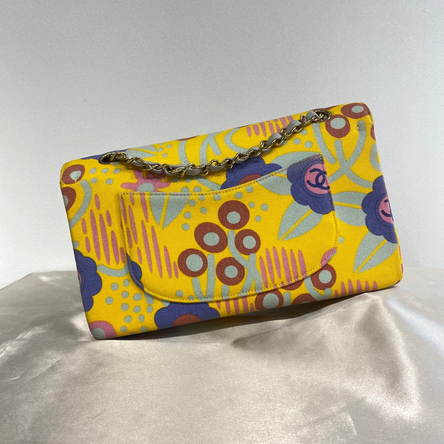 Chanel Vintage Classic Flap Medium Floral Print Yellow / Blue Canvas #8 90215300