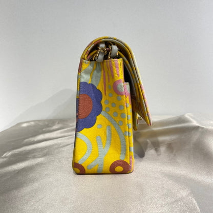 Chanel Vintage Classic Flap Medium Floral Print Yellow / Blue Canvas #8 90215300