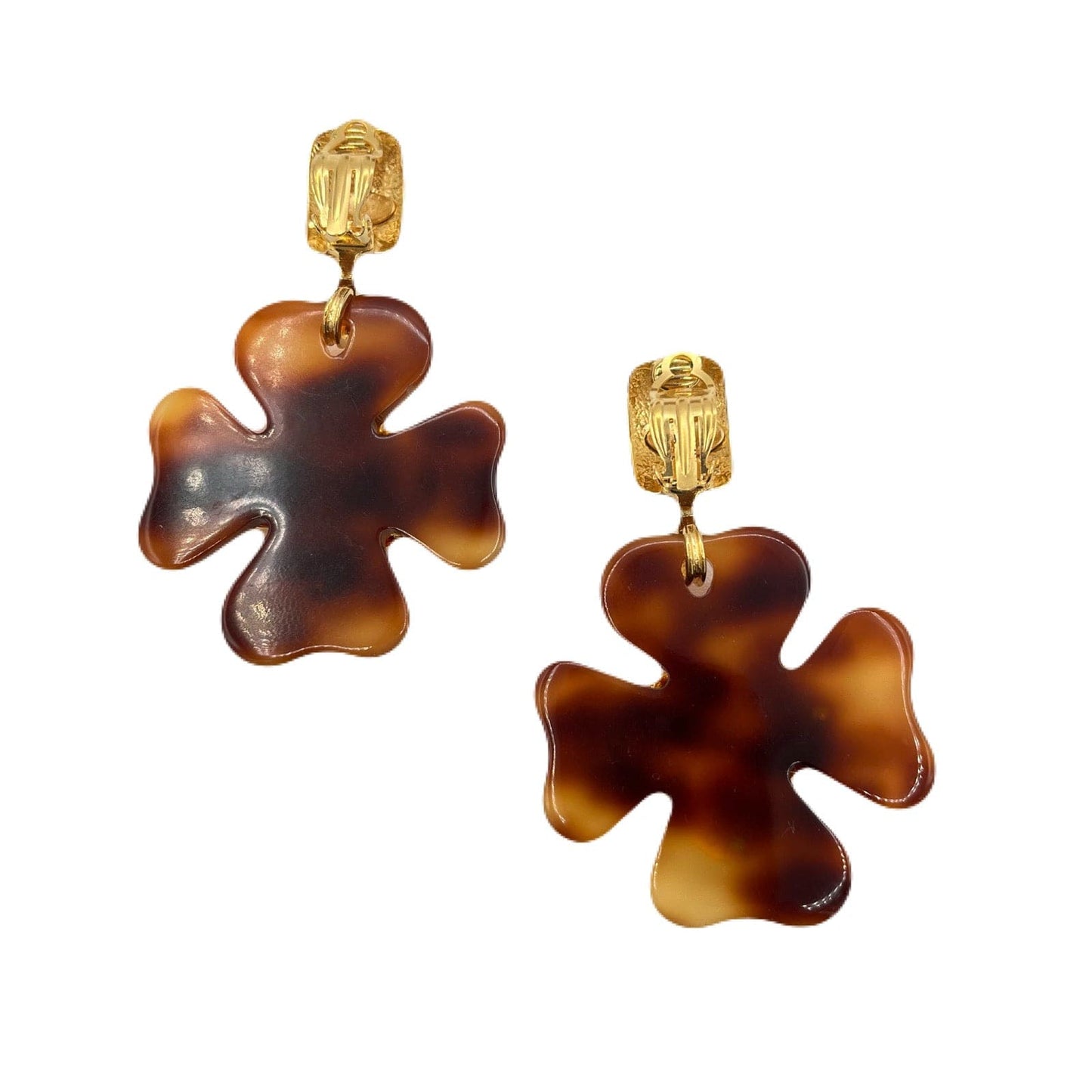 Chanel Vintage Earrings (Clip-On) Tortoiseshell Clover CC 95P 90215543