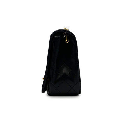 CHANEL VINTAGE FULL FLAP CHAIN SHOULDER BAG BLACK LAMB SKIN 90225670