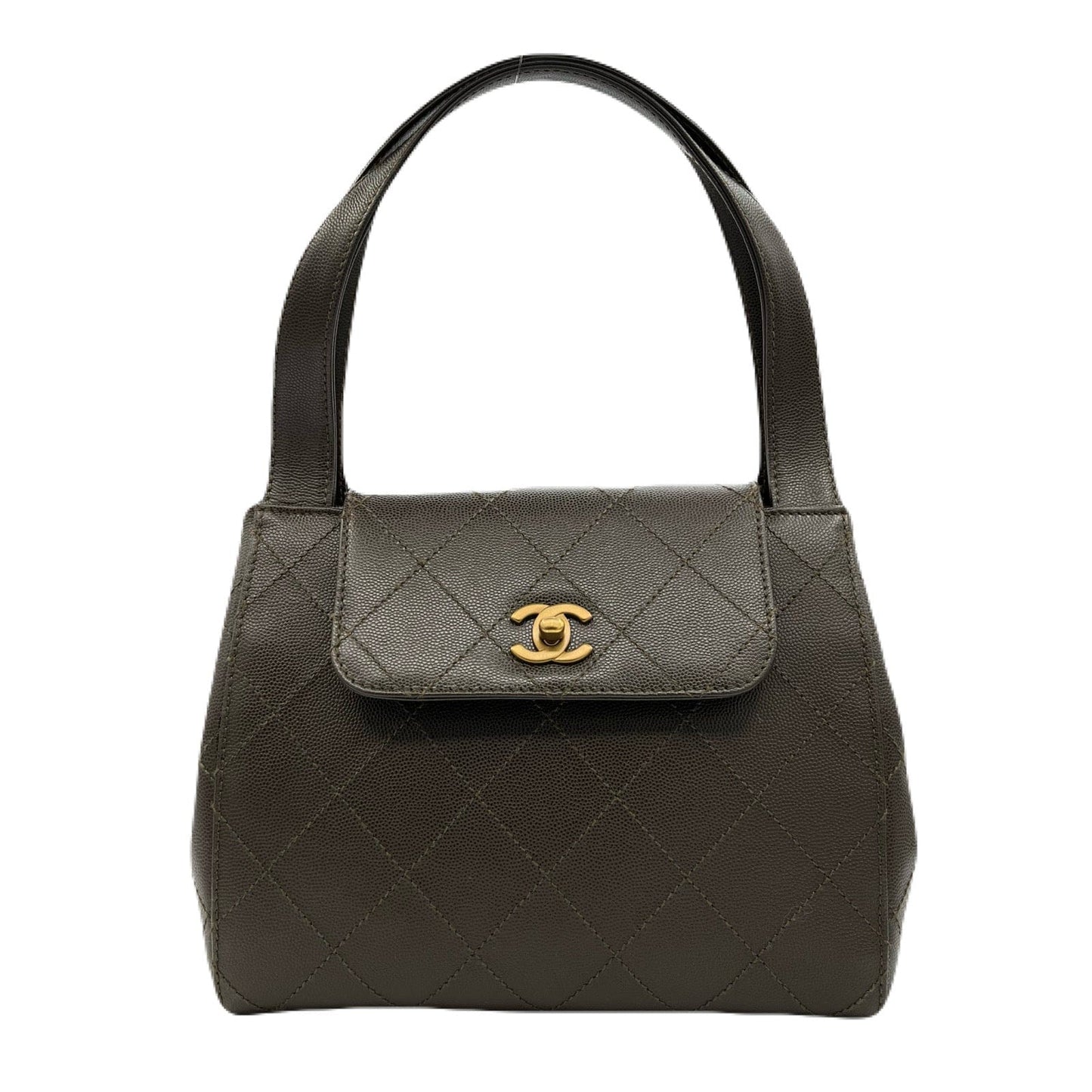 CHANEL VINTAGE HAND BAG KHAKI CAVIAR SKIN 90220259