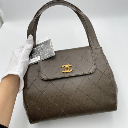CHANEL VINTAGE HAND BAG KHAKI CAVIAR SKIN 90220259