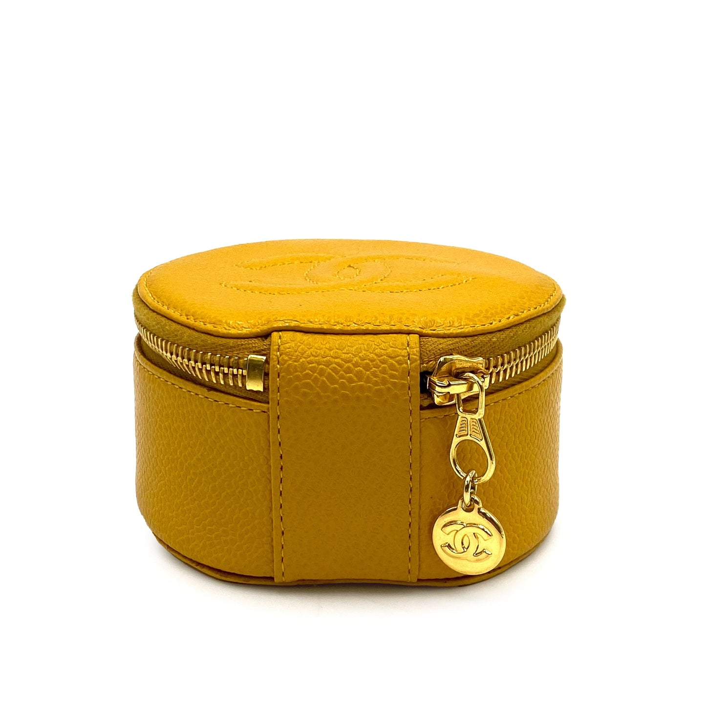 CHANEL VINTAGE JEWELRY CASE POUCH YELLOW CAVIAR SKIN 90228450