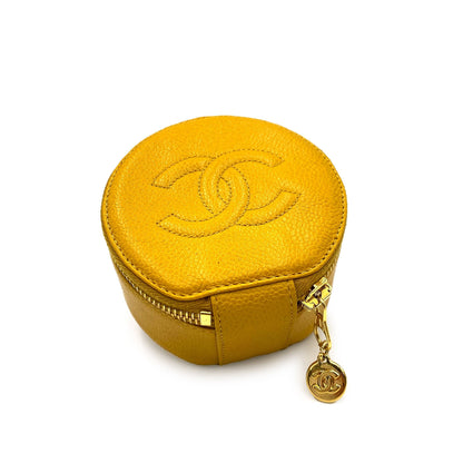 CHANEL VINTAGE JEWELRY CASE POUCH YELLOW CAVIAR SKIN 90228450