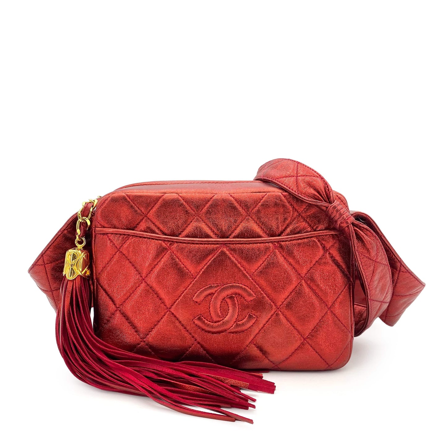 Chanel Vintage Fringe Camera Metallic Red  Lambskin GHW #2 90243230