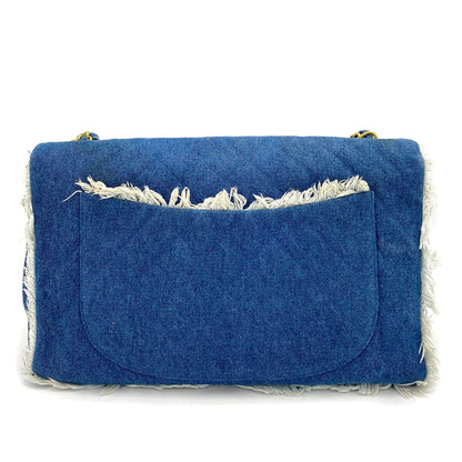 CHANEL VINTAGE MAXI MATELASSE 34 CHAIN SHOULDER BAG BLUE DENIM 90245553