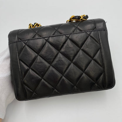 CHANEL VINTAGE MINI CHAIN HAND BAG BLACK LAMB SKIN