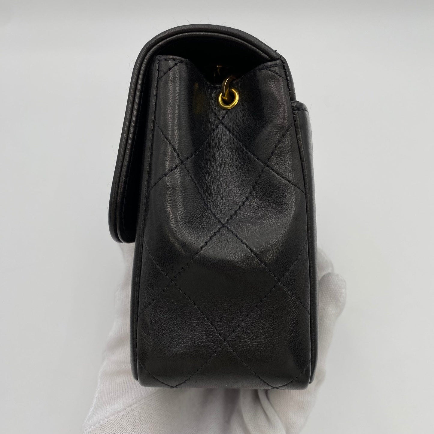 CHANEL VINTAGE MINI CHAIN HAND BAG BLACK LAMB SKIN