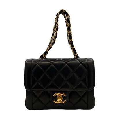 CHANEL VINTAGE MINI CHAIN HAND BAG BLACK LAMB SKIN