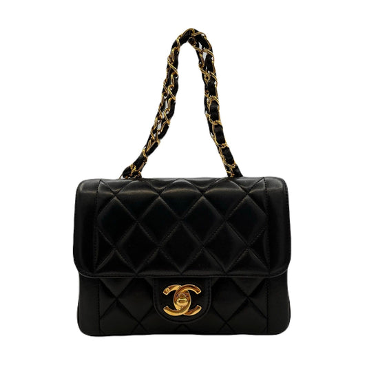 CHANEL VINTAGE MINI CHAIN HAND BAG BLACK LAMB SKIN