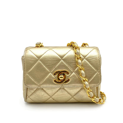CHANEL VINTAGE MINI MATELASSE CHAIN SHOULDER BAG GOLD LAMB SKIN 90234531