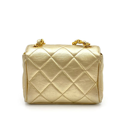 CHANEL VINTAGE MINI MATELASSE CHAIN SHOULDER BAG GOLD LAMB SKIN 90234531