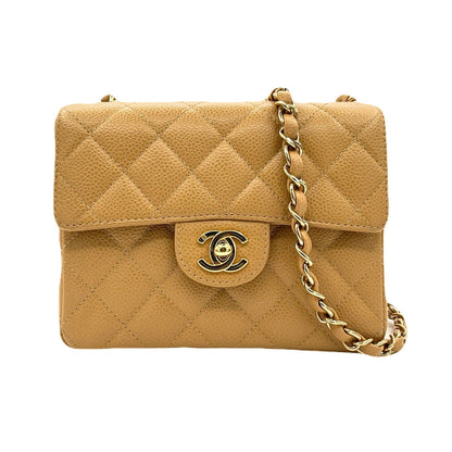 CHANEL VINTAGE MINI SQUARE 17 CHAIN SHOULDER BAG BEIGE CAVIR SKIN 90220262