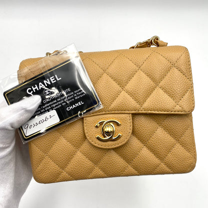 CHANEL VINTAGE MINI SQUARE 17 CHAIN SHOULDER BAG BEIGE CAVIR SKIN 90220262