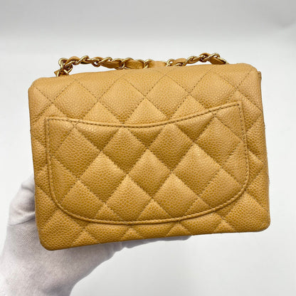CHANEL VINTAGE MINI SQUARE 17 CHAIN SHOULDER BAG BEIGE CAVIR SKIN 90220262
