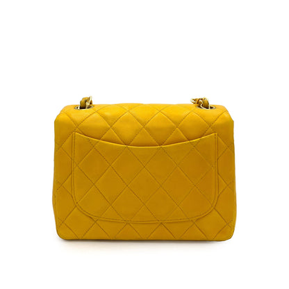 CHANEL VINTAGE MINI SQUARE 17 CHAIN SHOULDER BAG YELLOW LAMB SKIN 90249820