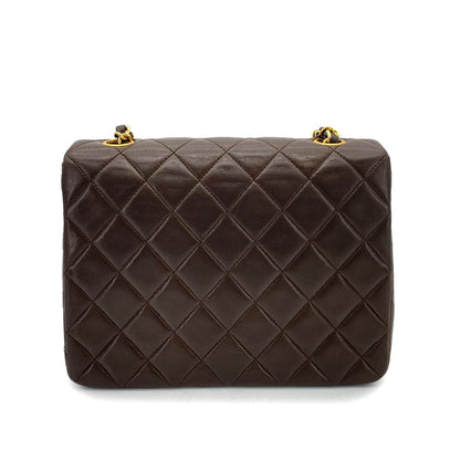 CHANEL VINTAGE MINI SQUARE 20 CHAIN SHOULDER BAG BROWN LAMB SKIN 90254629