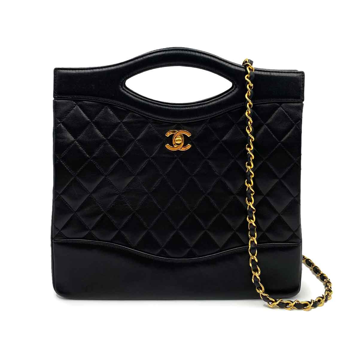 Chanel Vintage Top Handle Tote Black Lambskin GHW #1 90228032