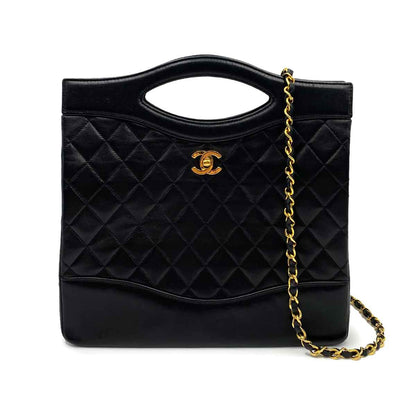 Chanel Vintage Top Handle Tote Black Lambskin GHW #1 90228032