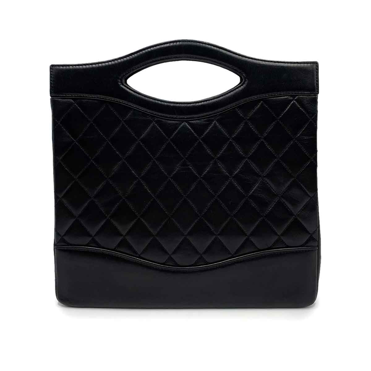 Chanel Vintage Top Handle Tote Black Lambskin GHW #1 90228032