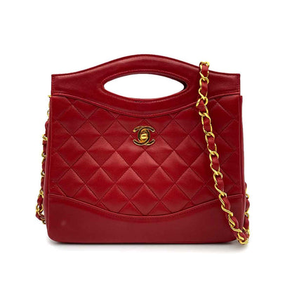 Chanel Vintage Top Handle Tote Red Lambskin GHW #1  90232185
