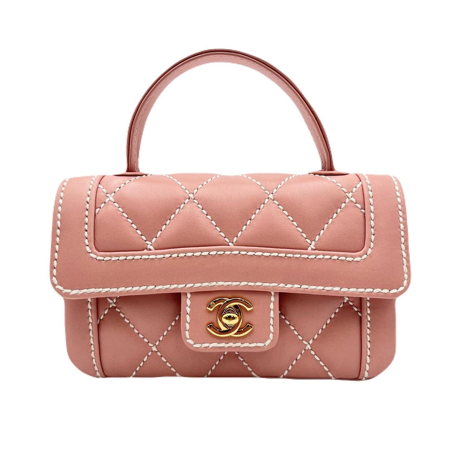 CHANEL VINTAGE WILDSTITCH HAND BAG PINK LAMB SKIN 90224533