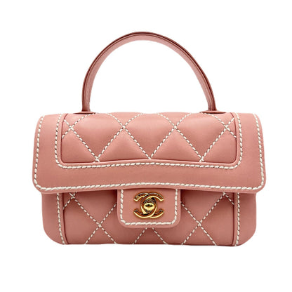 CHANEL VINTAGE WILDSTITCH HAND BAG PINK LAMB SKIN 90224533
