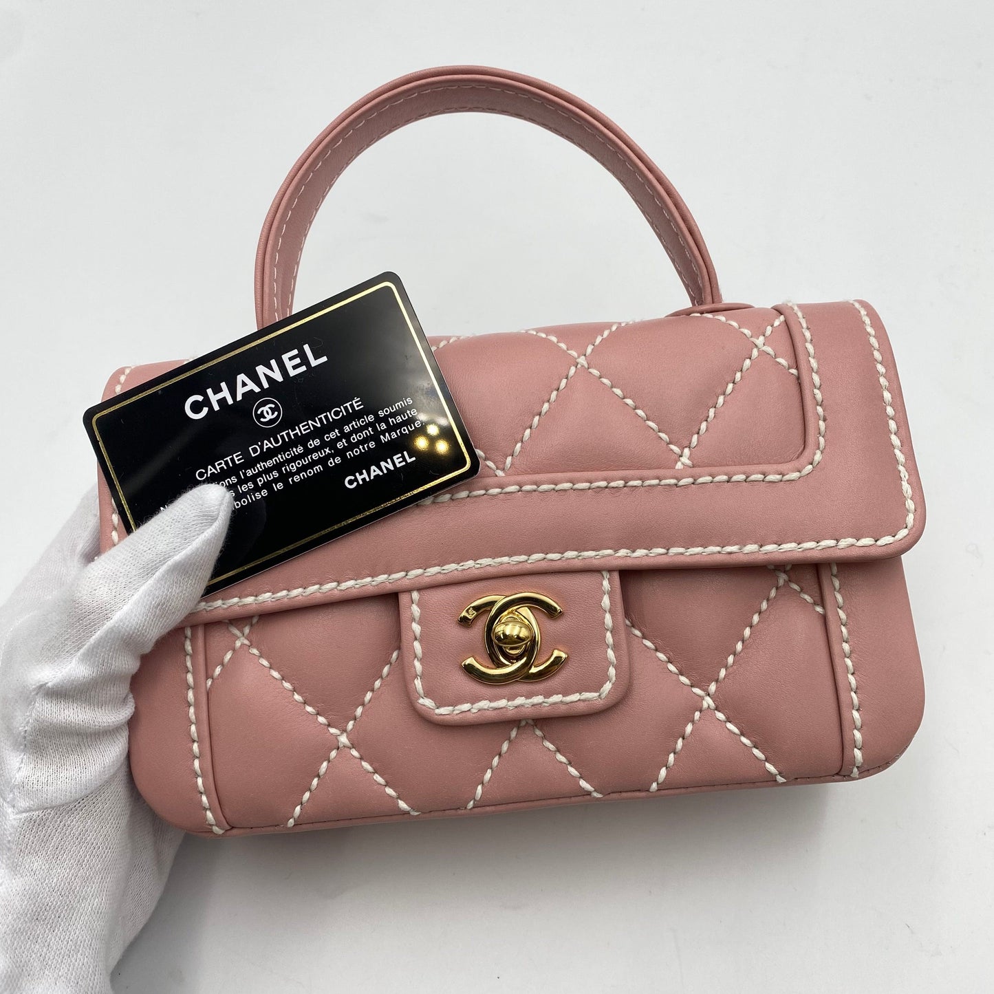 CHANEL VINTAGE WILDSTITCH HAND BAG PINK LAMB SKIN 90224533