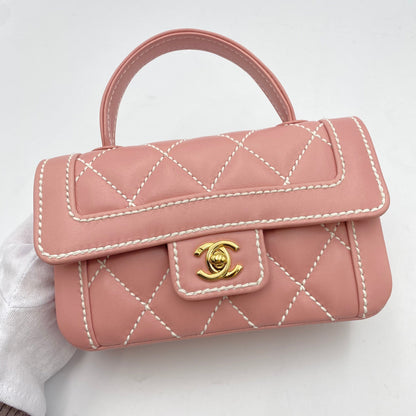 CHANEL VINTAGE WILDSTITCH HAND BAG PINK LAMB SKIN 90224533