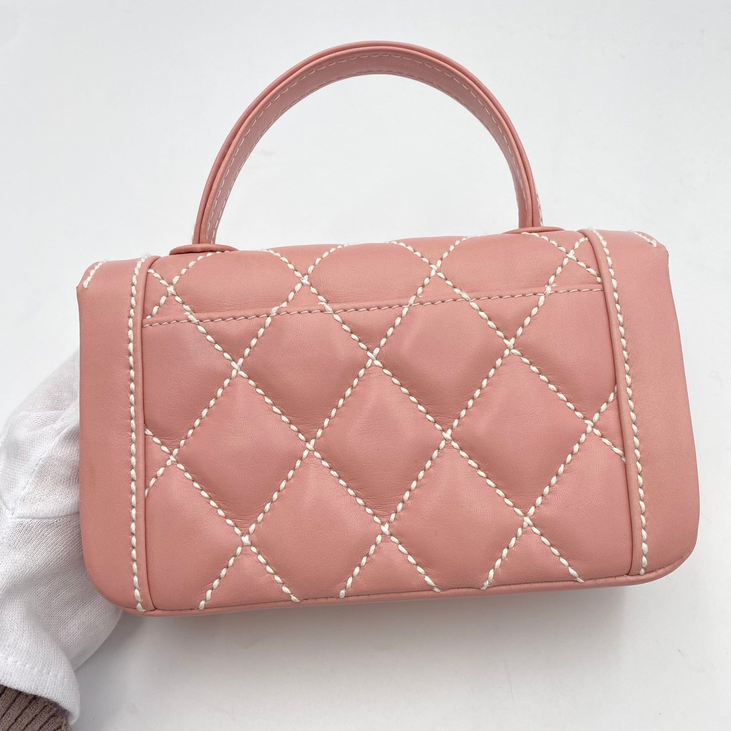 CHANEL VINTAGE WILDSTITCH HAND BAG PINK LAMB SKIN 90224533