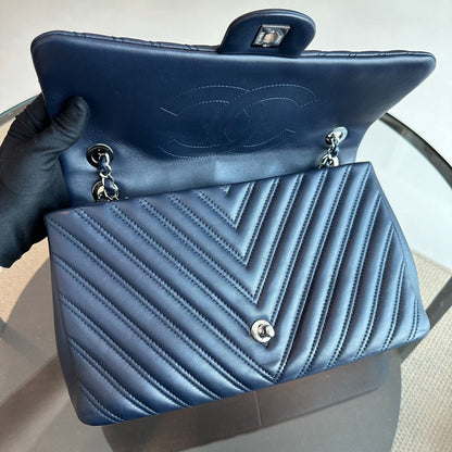 Chevron Classic Seasonal Jumbo Flap 30CM Lambskin Dark Blue SHW No 21