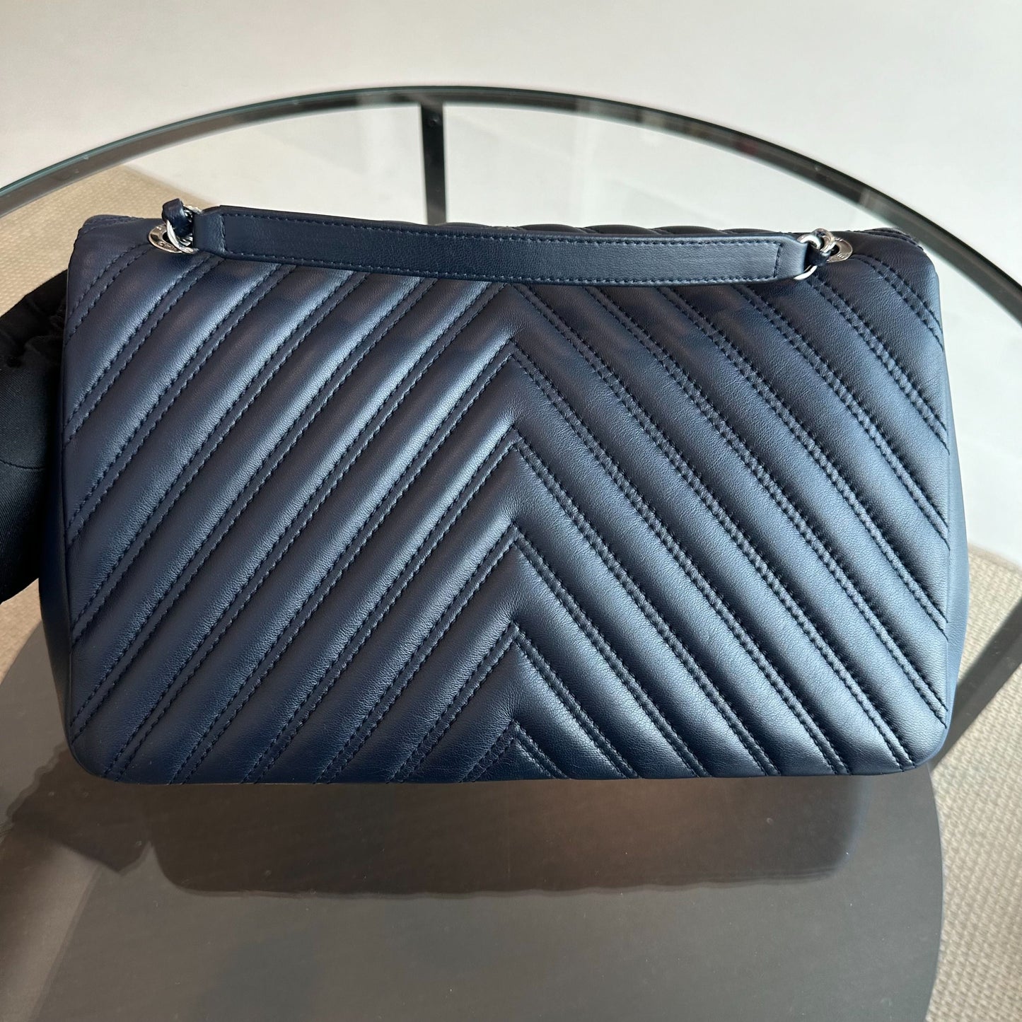 Chevron Classic Seasonal Jumbo Flap 30CM Lambskin Dark Blue SHW No 21