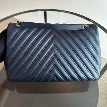 Chevron Classic Seasonal Jumbo Flap 30CM Lambskin Dark Blue SHW No 21