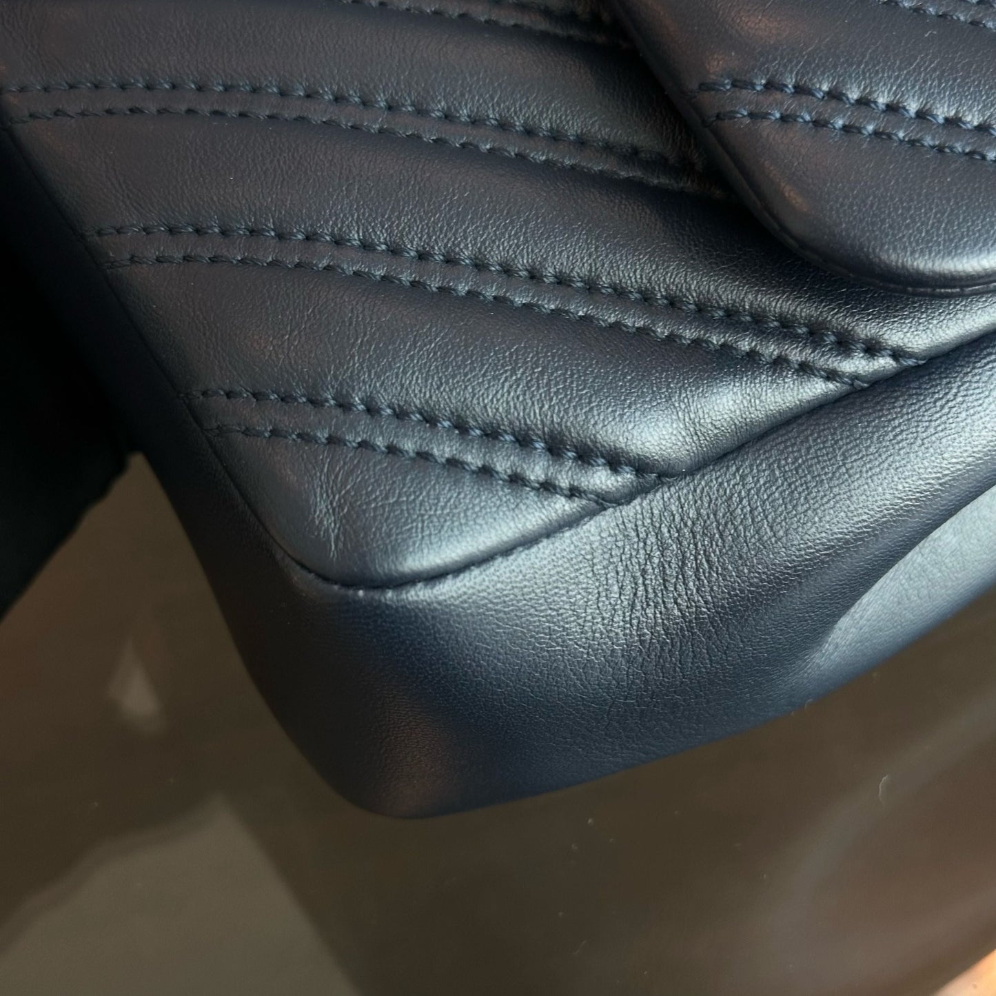 Chevron Classic Seasonal Jumbo Flap 30CM Lambskin Dark Blue SHW No 21