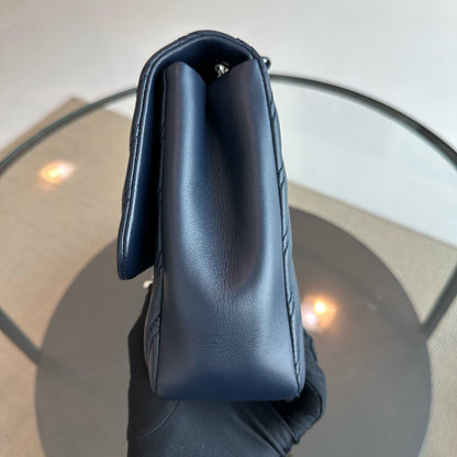 Chevron Classic Seasonal Jumbo Flap 30CM Lambskin Dark Blue SHW No 21