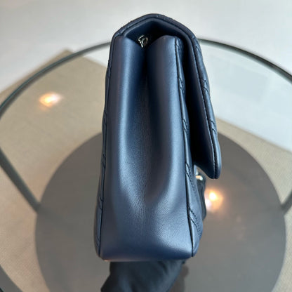 Chevron Classic Seasonal Jumbo Flap 30CM Lambskin Dark Blue SHW No 21