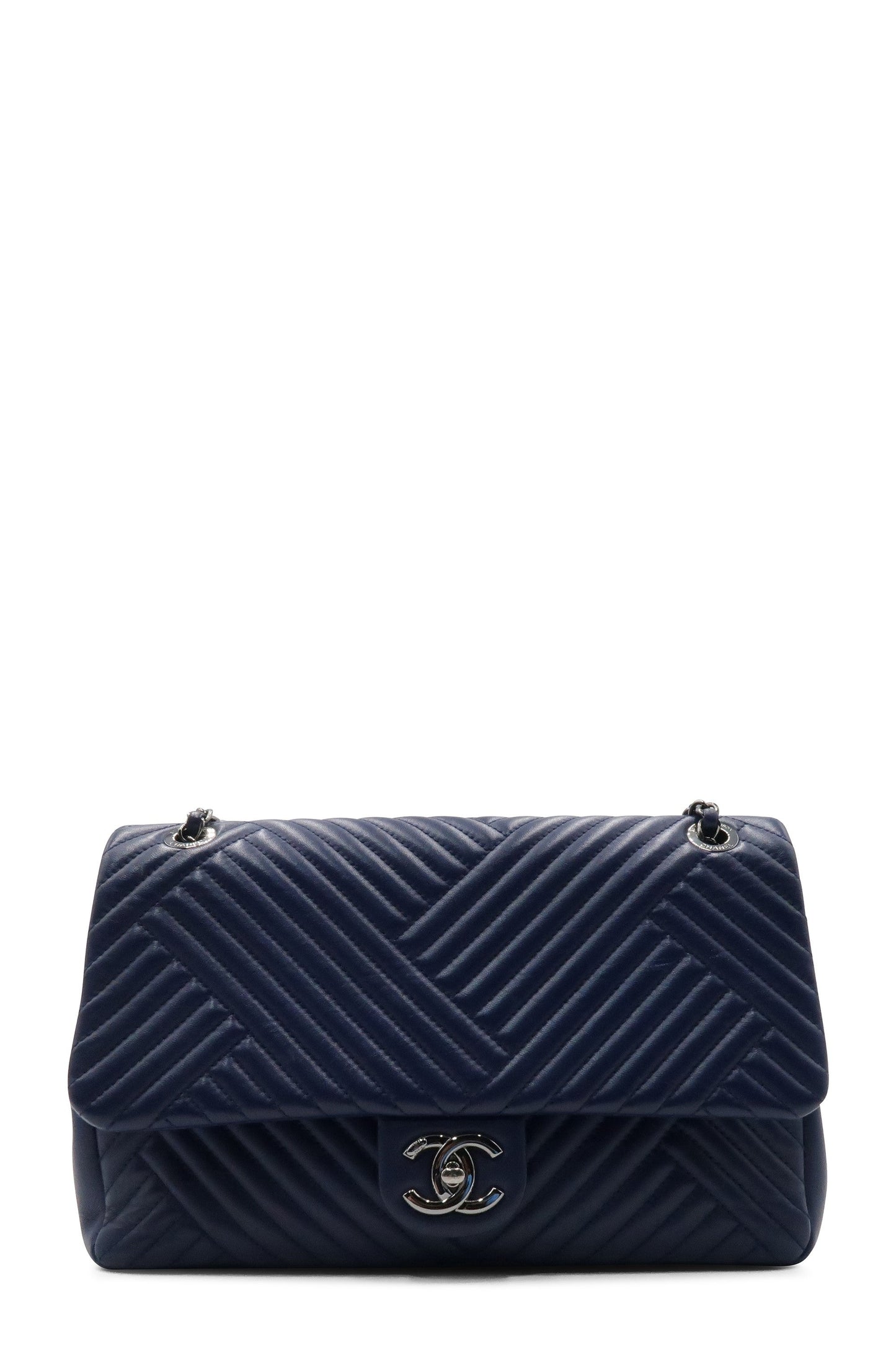 Chevron Jumbo Crossing Classic Single Flap Bag Navy