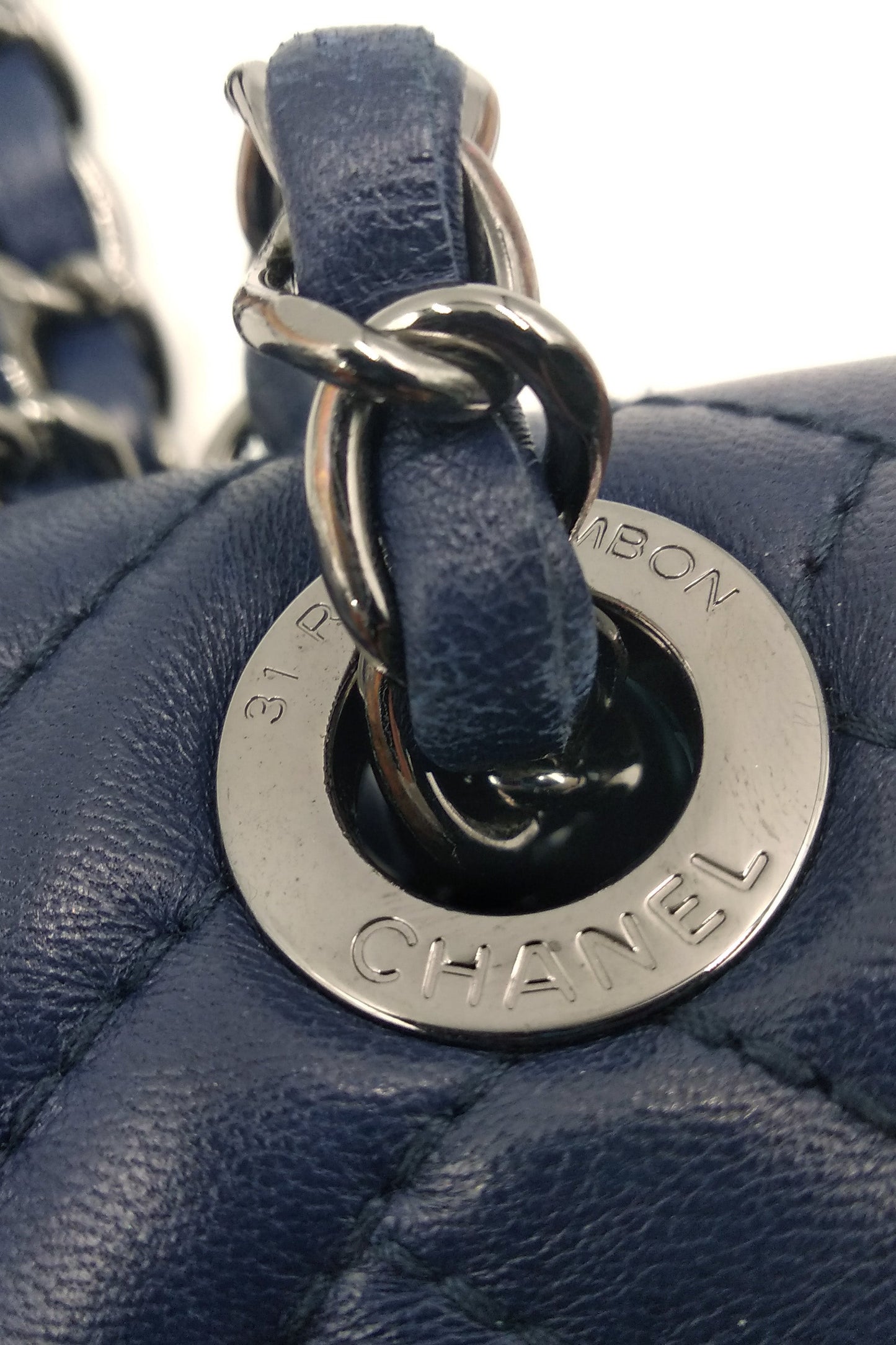 Chevron Jumbo Crossing Classic Single Flap Bag Navy