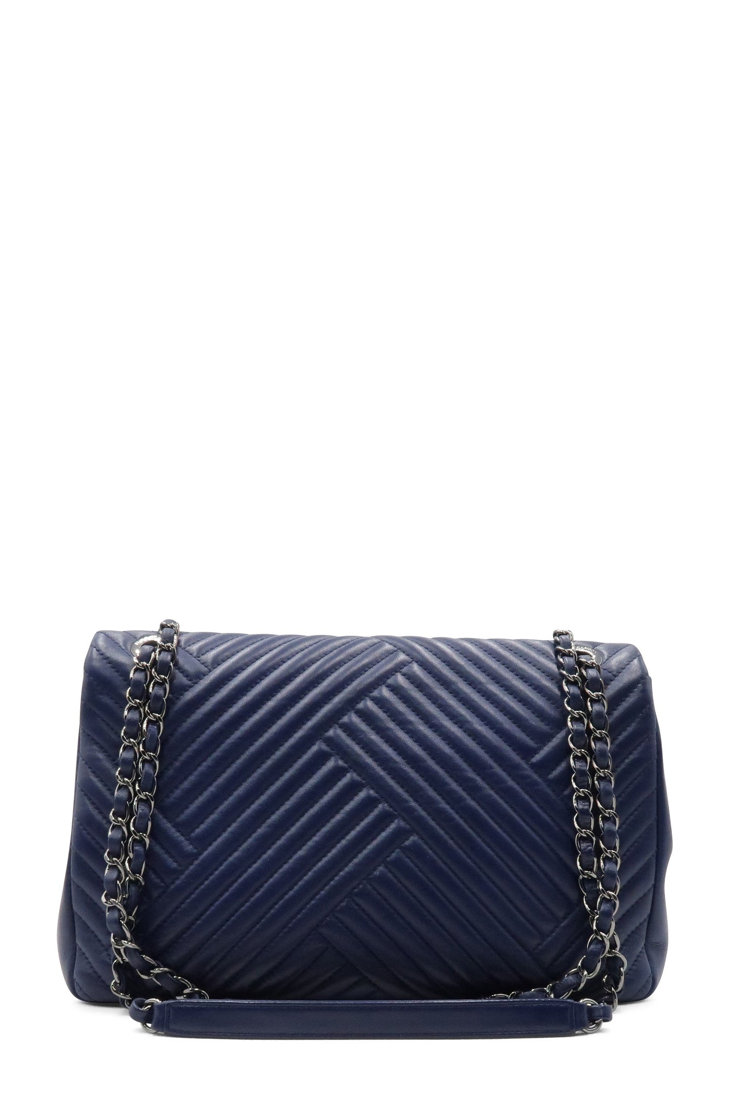 Chevron Jumbo Crossing Classic Single Flap Bag Navy
