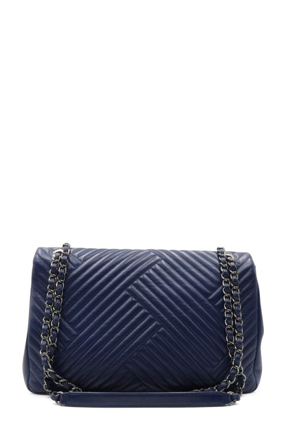 Chevron Jumbo Crossing Classic Single Flap Bag Navy