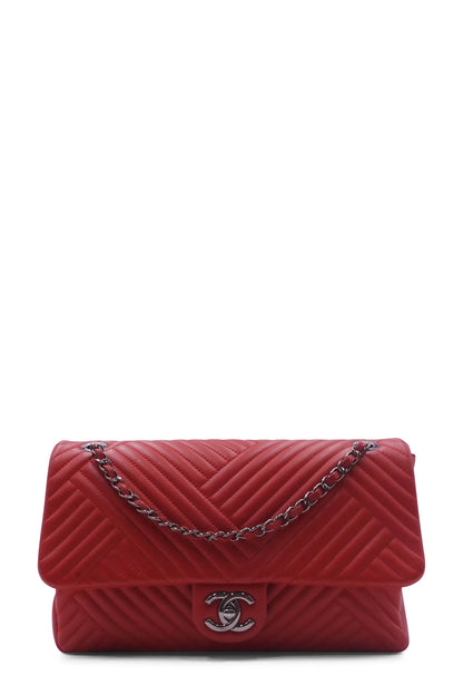 Chevron Jumbo Crossing Classic Single Flap Bag Red