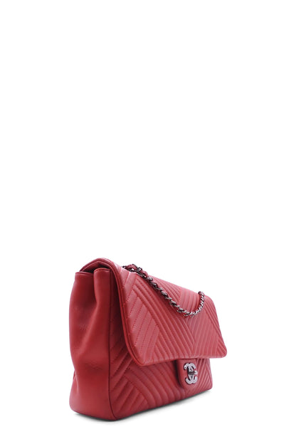 Chevron Jumbo Crossing Classic Single Flap Bag Red