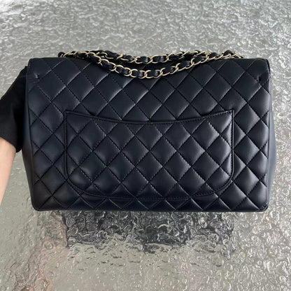 Chic Flap Jumbo Quilted Calfskin Dark Blue Golden Hardware Series 21