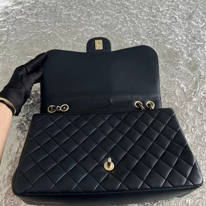 Chic Flap Jumbo Quilted Calfskin Dark Blue Golden Hardware Series 21