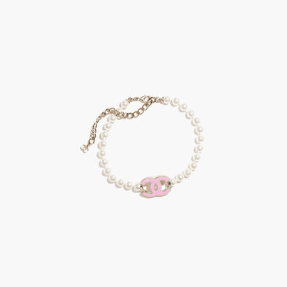 Chanel Choker Metal Glass Pearls & Resin, Pink, Front