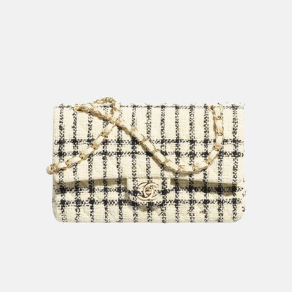 Chanel Classic 11.12 Handbag In Tweed And Gold Metal, Light Yellow and Black, Front
