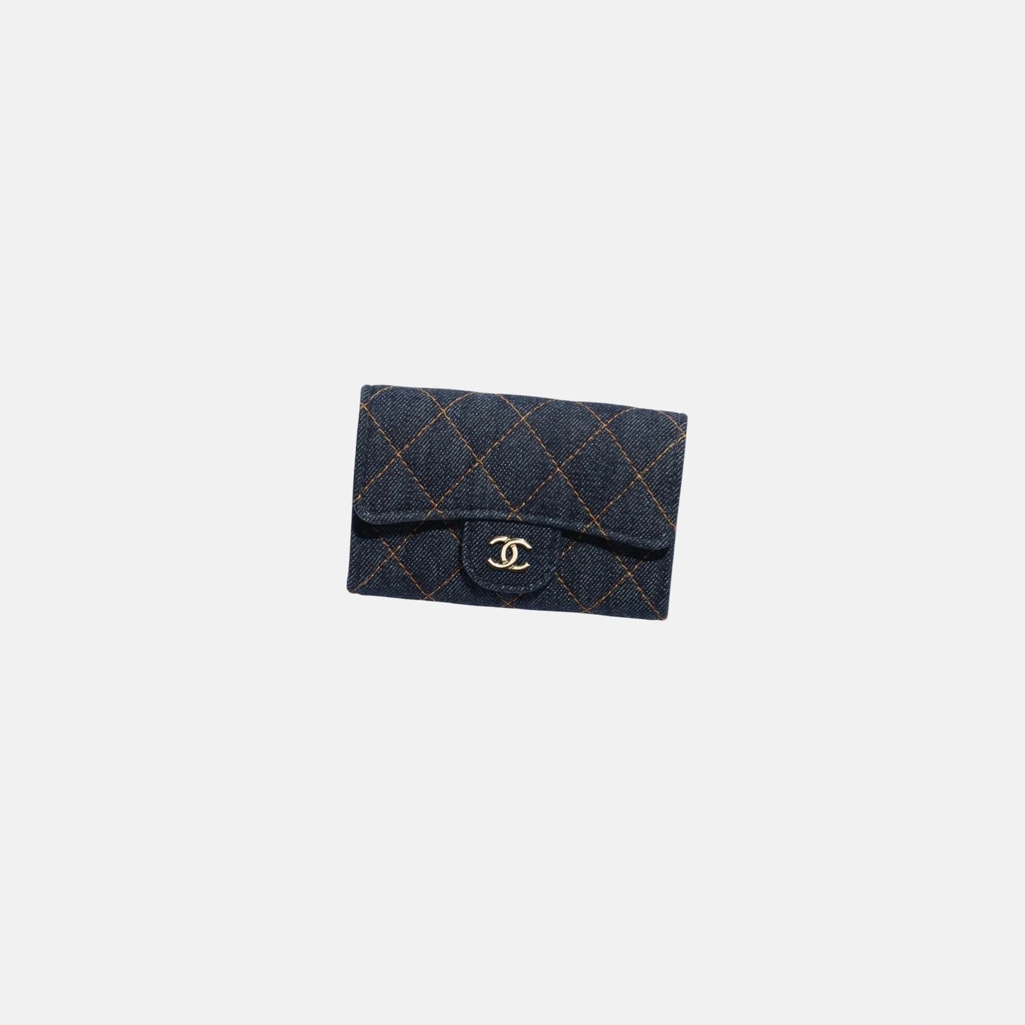 Chanel Classic Card Holder in Denim and Gold Metal, Front